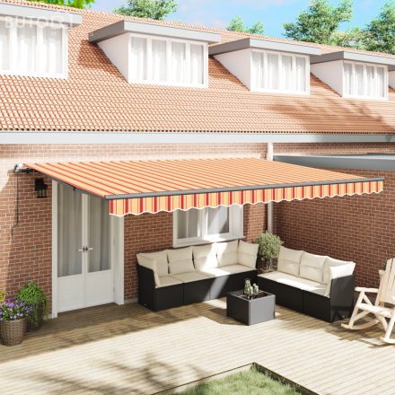 vidaXL Kézi behúzható napernyő, sárga és narancssárga, 500 x 350 cm