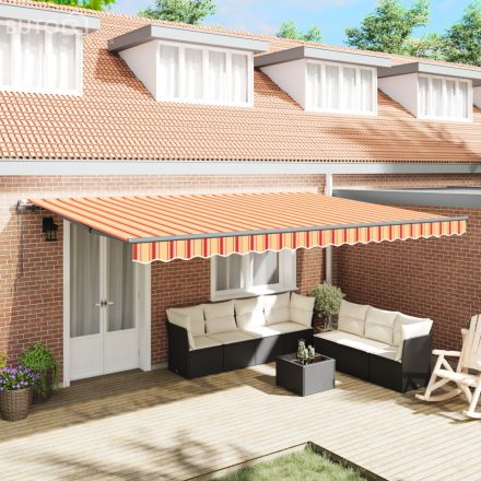 vidaXL Automatikus Behúzható Napellenző Sárga és Narancssárga 500x350 cm