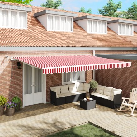 vidaXL Automatikus Behúzható Napellenző LED-del, Piros Fehér Csíkos 500x350 cm