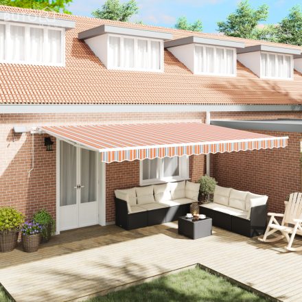 vidaXL Kézi Behúzható Árnyékoló LED Multicolor Csíkkal 500x350 cm