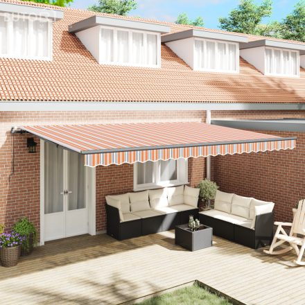 vidaXL Manuális Behúzható Napellenző Többszínű Csík 500x350 cm