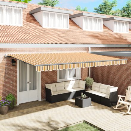 vidaXL Automatikus Behúzható Napellenző Többszínű Csíkokkal 500x350 cm