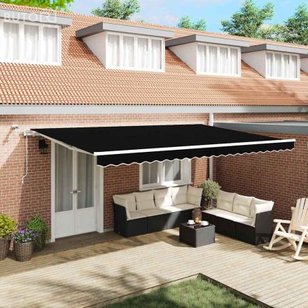 vidaXL Behúzható napellenző Fekete 500 × 350 cm Szövet, Fém
