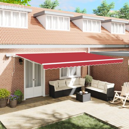 vidaXL Kézi Behúzható Napellenző LED-del Piros 500x350 cm