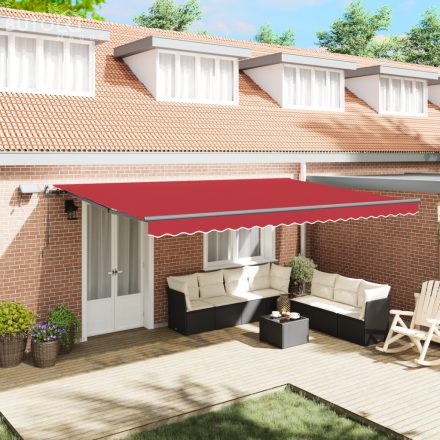 vidaXL Manuális Behúzható Napellenző LED-del Piros 500x350 cm