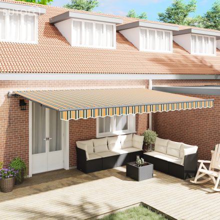 vidaXL Automatikus behúzható napellenző zöld és sárga 500x350 cm