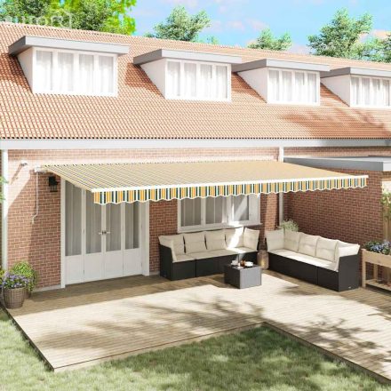 vidaXL Behúzható napellenző Zöld és Sárga 600 × 300 cm Szövet és Fém