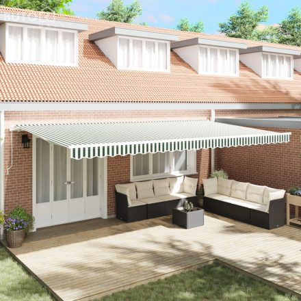 vidaXL Kézi Behúzható Napellenző Zöld és Fehér 600x300 cm