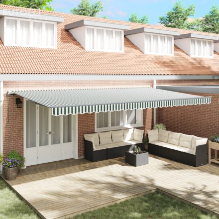 vidaXL Automatikus Behúzható Napellenző Zöld és Fehér 600x350 cm