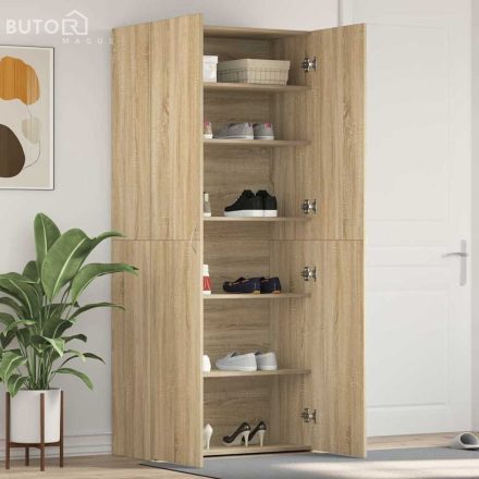 vidaXL Cipőszekrény polcokkal ajtóval Barna 80 x 35.5 x 180 cm Faanyag