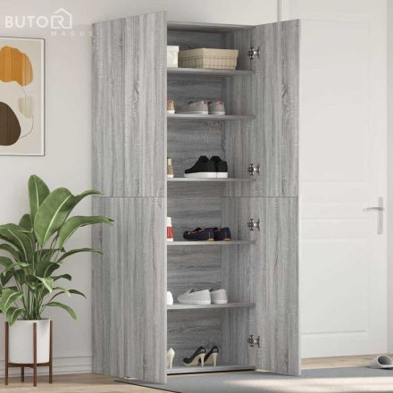 vidaXL Cipőszekrény polcokkal Szürke 80 x 35.5 x 180 cm Faanyag