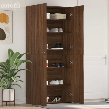 vidaXL Cipőszekrény polcokkal ajtóval Barna 80 x 35.5 x 180 cm Faanyag