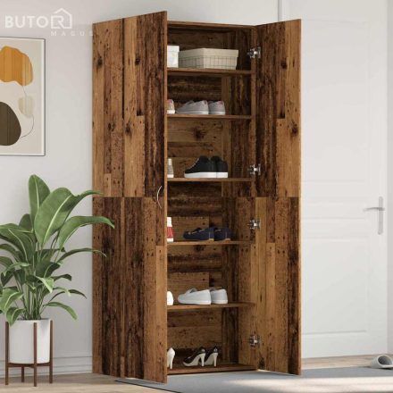 vidaXL Cipőszekrény polcokkal ajtóval Barna 80 x 35.5 x 180 cm Faanyag