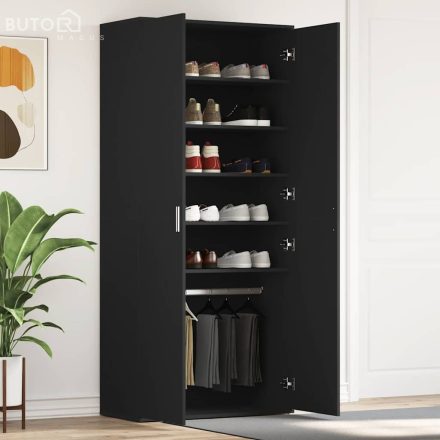 vidaXL Cipőszekrény ajtóval Fekete 80 x 39 x 180 cm Faanyag