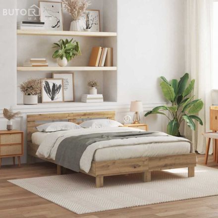 vidaXL Fa ágykeret Kézműves tölgy Fa 150 x 200 cm