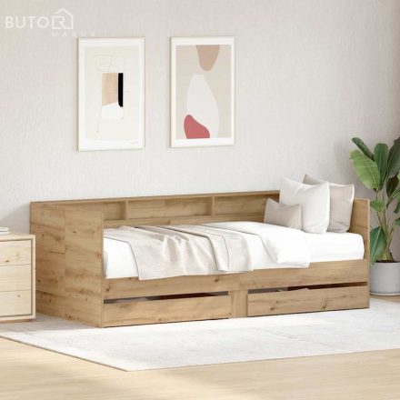 vidaXL Napágy Fiókokkal Ipari Tölgy Ipari Fa 90 x 200 cm Masszív
