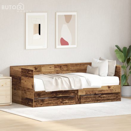 vidaXL Nappali ágy fiókokkal Régi fa Mérnöki fa 90 x 190 cm Masszív