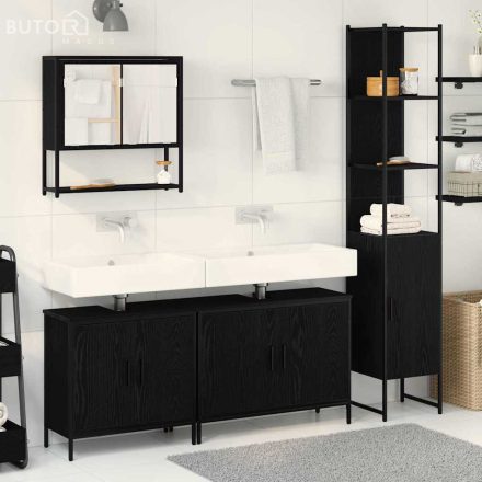 vidaXL Fürdőszoba bútor szett 4 pcs Fekete 33 x 33 x 185.5 cm Faanyag