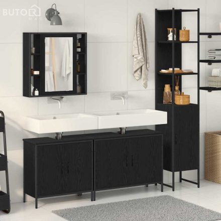 vidaXL Fürdőszoba bútor szett 4 pcs Fekete 33 x 33 x 185.5 cm Faanyag