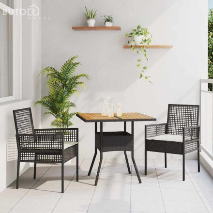 vidaXL Kert étkező szett 3 pcs Fekete Poli rattan