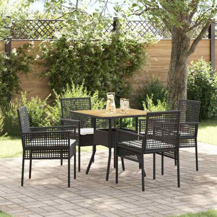 vidaXL Kert étkező szett 5 pcs Fekete Poli rattan