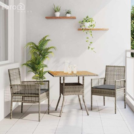 vidaXL Kert étkező szett 3 pcs Szürke Poli rattan