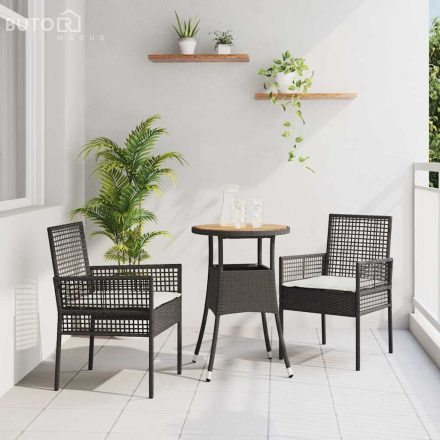 vidaXL Kert étkező szett 3 pcs Fekete Poli rattan