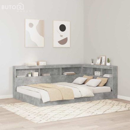 vidaXL Tároló fejtámla polcokkal fejtámlával tárolóval Beton szürke 120 cm Faanyag