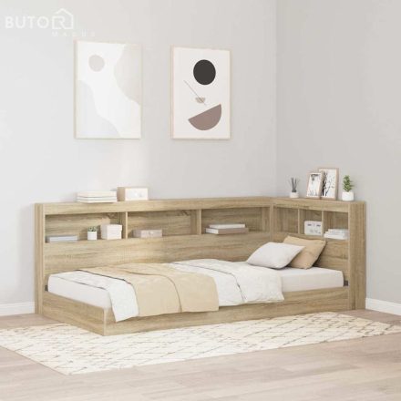 vidaXL Könyvespolcos Ágy Sonoma Tölgy 90x190 cm Műanyag Fa