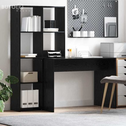 vidaXL Asztal polcokkal tárolóval Musta tammi 138.5 x 55 x 143 cm Faanyag