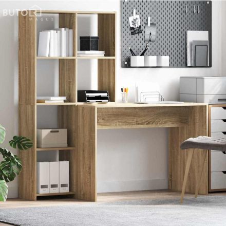 vidaXL Asztal polcokkal tárolóval sonoma tölgy 138.5 x 55 x 143 cm Faanyag