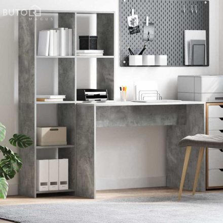 vidaXL Asztal polcokkal tárolóval Beton szürke 138.5 x 55 x 143 cm Faanyag