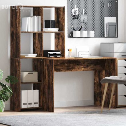 vidaXL Asztal polcokkal tárolóval Füstölt tölgy 138.5 x 55 x 143 cm Faanyag