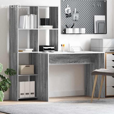 vidaXL Asztal polcokkal tárolóval Szürke sonoma 138.5 x 55 x 143 cm Faanyag