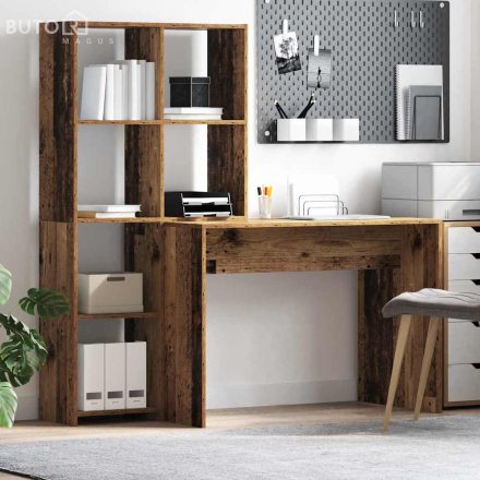 vidaXL Asztal polcokkal tárolóval Öreg fa 138.5 x 55 x 143 cm Faanyag