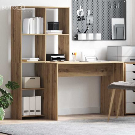 vidaXL Asztal polcokkal tárolóval kézműves tölgy 138.5 x 55 x 143 cm Faanyag