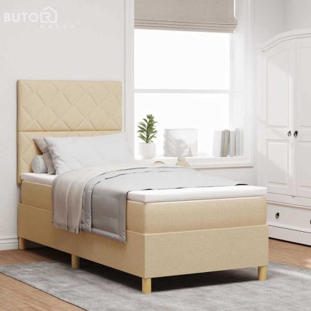 vidaXL Boxrugós ágy matracmal fejtámlával Krém 100 x 200 cm szövet