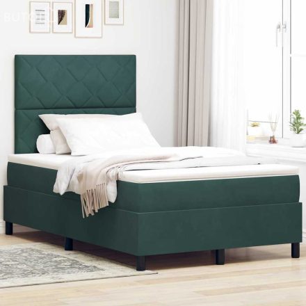 vidaXL Boxrugós ágy matracmal Sötétzöld 120 x 200 cm Bársony