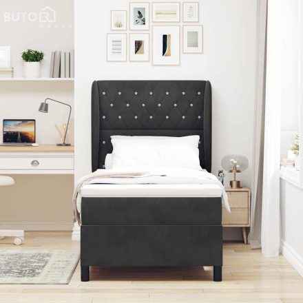 vidaXL Boxrugós ágy matracmal fejtámlával Fekete 90 x 200 cm Bársony