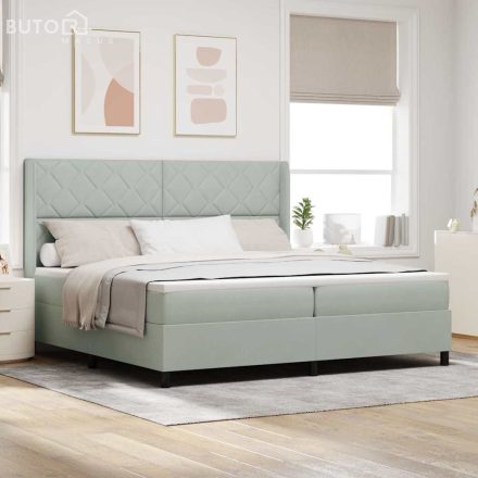 vidaXL Boxrugós ágy fejtámlával Világosszürke 200 x 200 cm Bársony