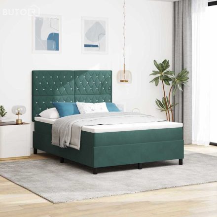 vidaXL Boxrugós ágy matracmal Sötétzöld 160 x 200 cm Bársony
