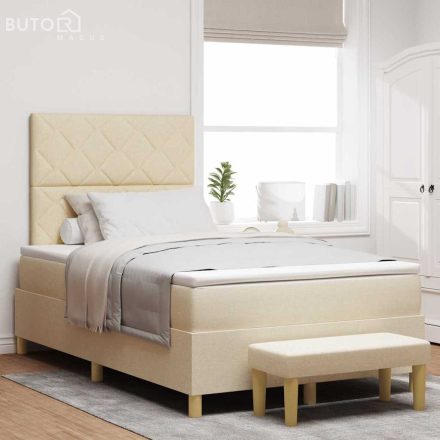 vidaXL Boxrugós ágy matracmal fejtámlával Krém 120 x 190 cm szövet