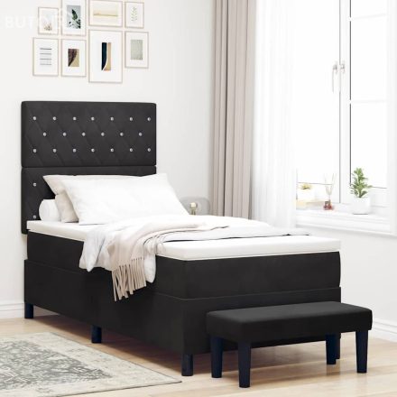 vidaXL Boxrugós ágy matracmal fejtámlával Fekete 90 x 200 cm Bársony