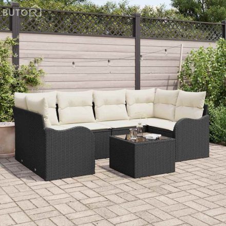 vidaXL Kerti Kanapé Szett 7 pcs Fekete 55 x 55 x 37 cm Poli rattan