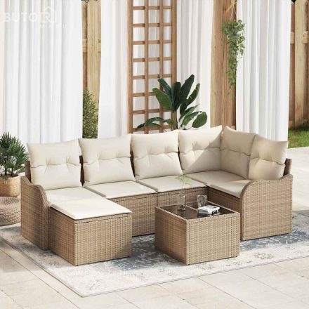 vidaXL Kerti Kanapé Szett párnával 7 pcs Bézs Poli rattan