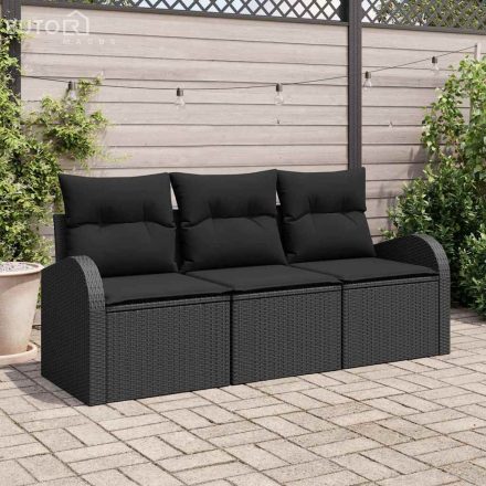 vidaXL Kerti Kanapé Szett párnával 3 pcs Fekete Poli rattan
