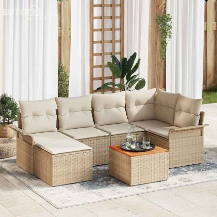 vidaXL Kerti Kanapé Szett 7 pcs Bézs Poli rattan