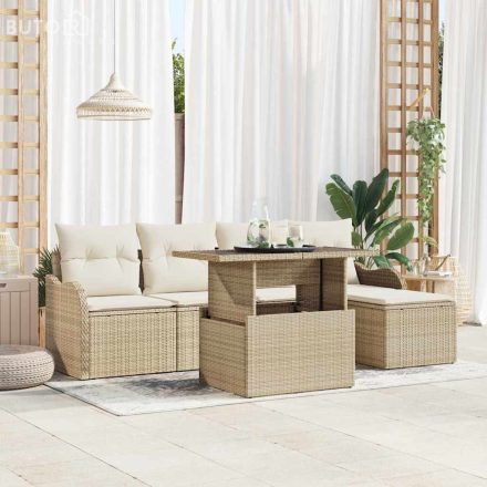 vidaXL 6 darabos kerti kanapé szett párnákkal bézs polyrattan