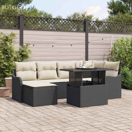 vidaXL Kerti Kanapé Szett párnával 7 pcs Fekete Poli rattan