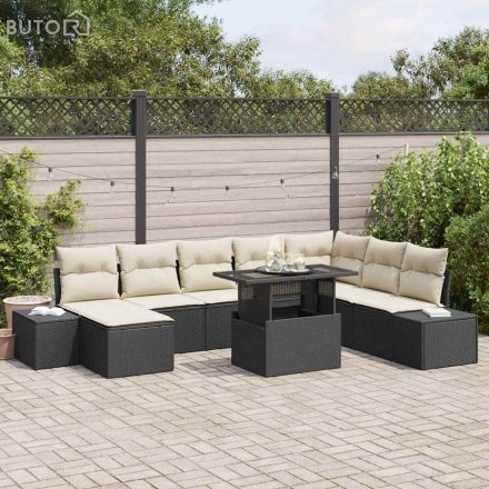 vidaXL Kerti Kanapé Szett párnával 9 pcs Fekete és krémszínű